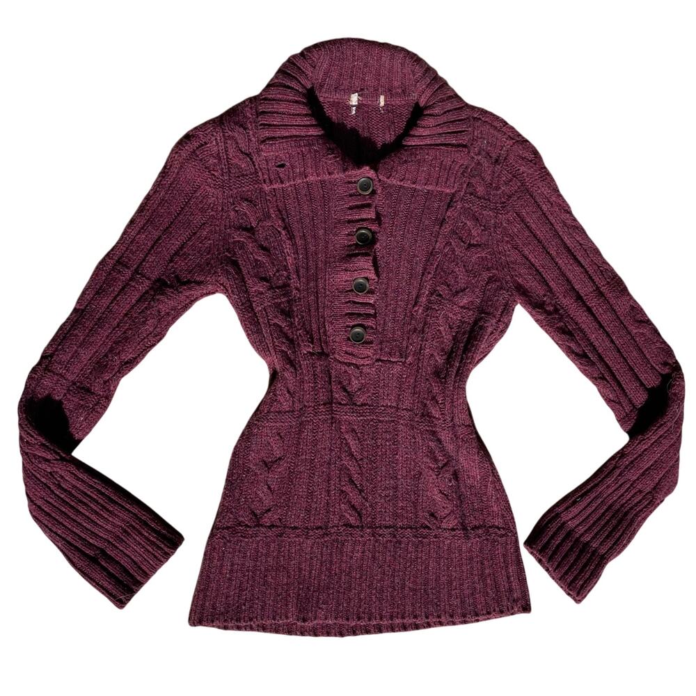 Adorable Y2K Womens Burgundy Small Sweater Dress / Top Collared